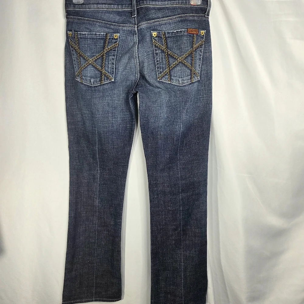 7 For All Mankind Blue Bootcut Cotton Denim Jeans Studded Back Pockets Size 28